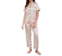 TeJoyce Silk Pyjamas for Women Satin Pjs Set Women's Pyjama Set Short Sleeve and Pants 2 Piece Sleepwear Ladies Button Down Loungewear Champagne