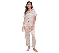 TeJoyce Silk Pyjamas for Women Satin Pjs Set Women's Pyjama Set Short Sleeve and Pants 2 Piece Sleepwear Ladies Button Down Loungewear Champagne