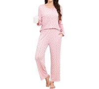 TeJoyce Women's Pyjama Sets Cotton Long Sleeve Ladies Pjs Floral Print Button Front Top 2 piece Cut Soft Loungewear with Pockets Pink