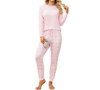 TeJoyce Women's Pyjama Sets Cotton Pjs for Women Sets Long Sleeve with Checked Pants Loungewear Soft Ladies Pj Set, S-XXL Pink