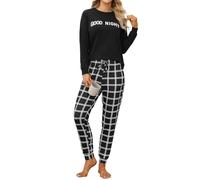 TeJoyce Women's Pyjama Sets Cotton Pjs for Women Sets Long Sleeve with Checked Pants Loungewear Soft Ladies Pj Set, S-XXL Black