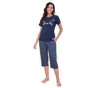 TeJoyce Womens Pyjama Sets Cotton Short Sleeves and Capri Pants Loungewear Sleepwear Set Soft Comfort Polka Dot Women's Pjs Set Navy Blue