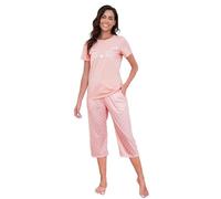TeJoyce Womens Pyjama Sets Cotton Short Sleeves and Capri Pants Loungewear Sleepwear Set Soft Comfort Polka Dot Women's Pjs Set Pink