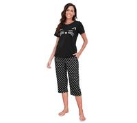 TeJoyce Womens Pyjama Sets Cotton Short Sleeves and Capri Pants Loungewear Sleepwear Set Soft Comfort Polka Dot Women's Pjs Set Black