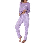 TeJoyce Women's Pyjama Sets Long Sleeve Cotton Pjs for Women Sets Soft Ladies Pj Sets Cat Print Loungewear with Pants, S-XXL Purple
