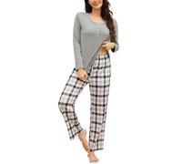 TeJoyce Women's Pyjama Sets Long Sleeve Cotton Pjs for Women Sets Soft Ladies Pj Sets O-nect Top Loungewear with Plaid Pants Purple