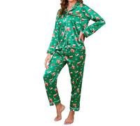 TeJoyce Women's Pyjama Sets Long Sleeve Silk Pjs for Women Sets Soft Satin Button Down Pj Sets Loungewear with Pockets for Christmas