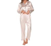 TeJoyce Women's Pyjama Sets Long Sleeve Silk Pjs for Women Sets Soft Satin Button Down Pj Sets Loungewear for All Seasons Champagne