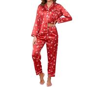 TeJoyce Women's Pyjama Sets Silk Satin Pyjamas for Women Long Sleeve Button Down Top & Long Pants Soft Comfy Pjs Set Loungewear with Pocket