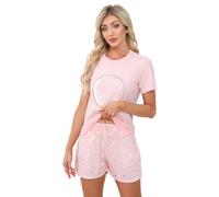 TeJoyce Women's Pyjamas Sets Cotton Short Pjs Set Short Sleeve with Shorts 2 Piece Loungewear Soft Cute Print Sleepwear Ladies Summer Pjs Set Pink