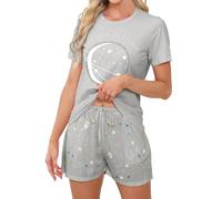 TeJoyce Women's Pyjamas Sets Cotton Short Pjs Set Short Sleeve with Shorts 2 Piece Loungewear Soft Cute Print Sleepwear Ladies Summer Pjs Set Grey