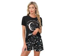 TeJoyce Women's Pyjamas Sets Cotton Short Pjs Set Short Sleeve with Shorts 2 Piece Loungewear Soft Cute Print Sleepwear Ladies Summer Pjs Set Black