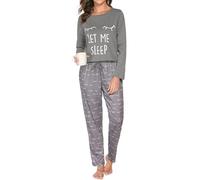TeJoyce Women's Winter Cotton Pyjamas, Long Warm Two-Piece Pajamas, Long Sleeve Tops and Pockets Trousers, Soft and Comfortable Home Pyjamas S-XXL, grey, S