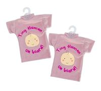 Tek Automotive Tiny Human Baby On Board Car Sign - Cute Pink T Shirt Shaped Window Sign with Suction Cups, Twin Pack