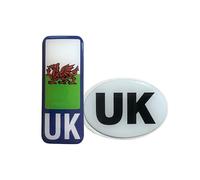 Tek Automotive Twin Pack Welsh Dragon & UK Oval Polydome Resin Badges - Self-Adhesive 3D Gel Stickers for Motorbikes & Vehicles - Waterproof & UV Resistant - Legal UK Number Plate Sticker for Travel