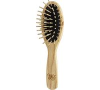 TEK - Small Oval Wooden Hair Brush with Short Rounded Pins in Natural Ash Wood, Handmade in Italy - Ideal for Styling and Detangling Fine or Delicate Hair - Compact and Travel-Friendly