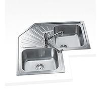 Teka TEK-10118005 Angular 2C 90 cm Angled Sink | 2 Cuvettes and Drainer | Stainless Steel | Valve Basket 3 ½" + Siphon | Grey | 83 x 19 x 83 cm