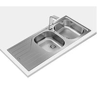 TEKA | Reversible Universe Built-in Sink | 2 Bins | Draining Rack | Stainless Steel | 50 x 116 x 17 cm