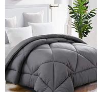TEKAMON All Season King Comforter Soft Quilted Down Alternative Duvet Insert with Corner Tabs,Machine Washable Reversible Hotel Collection,Winter Warm，Charcoal Grey,90 x 102 inches