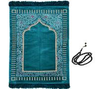 Tekbir Mihrab Taffeta Ottoman Prayer Rug - Elegant Design Velvet Islamic Janamaz - Padded Portable Namaz Carpet for Muslims - Sajadah Mat (Teal)