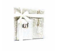 Tekbir Muslim Prayer Rug Prayer Beads with Surah Book - Soft Elegant Design Islamic Gift Box Janamaz - Portable Prayer Mat Carpet for Muslims - Sajadah Prayer Carpet Mat (Beige)