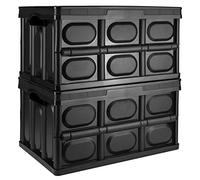 TekBox 30L Black Storage Box with Lid Folding Stackable 30 Litre Lidded Plastic Crate Tub Boxes (2)