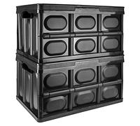 TekBox 56L Black Storage Box with Lid Folding Stackable 56 Litre Lidded Plastic Crate Tub Boxes (2)