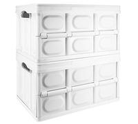 TekBox 56L White Storage Box with Lid Folding Stackable Crate Tub (2)