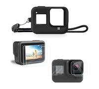 TEKCAM Silicone Case Compatible with GoPro Hero 8,Protective Rubber Sleeve Case Accessories Kit with Lanyard included 6Pcs Lens Protector Films Tempered Glass Screen Protector Films Side Door Film