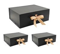 Tekhoho 3 PACK Black Large Gift Box 33.5x27x12.5cm, Premium Present Box with Magnetic Lid and Ribbon for Holidays Wedding Birthday Gift Packaging, Plaid Lining