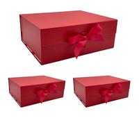 Tekhoho 3 PACK Red Large Gift Box 33.5x27x12.5cm, Premium Present Box with Magnetic Lid and Ribbon for Holidays Wedding Birthday Gift Packaging, Plaid Lining
