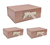 Tekhoho 3 PACK Rose Gold Large Gift Box 33.5x27x12.5 cm, Premium Present Box with Magnetic Lid and Ribbon for Holidays Wedding Birthday Gift Packaging, Plaid Lining