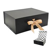 Tekhoho Black Large Gift Box 33.5x27x12.5 cm, Premium Present Box with Magnetic Lid and Ribbon for Holidays Wedding Birthday Gift Packaging, Plaid Lining