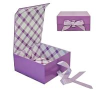 Tekhoho Purple Gift Box 22x22x10cm, Premium Present Box with Magnetic Lid and Ribbon for Holidays Wedding Birthday Gift Packaging, Plaid Lining
