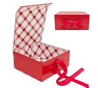 Tekhoho Red Gift Box 22x22x10cm, Premium Present Box with Magnetic Lid and Ribbon for Holidays Wedding Birthday Gift Packaging, Plaid Lining