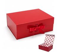 Tekhoho Red Large Gift Box 33.5x27x12.5 cm, Premium Present Box with Magnetic Lid and Ribbon for Holidays Wedding Birthday Gift Packaging, Plaid Lining