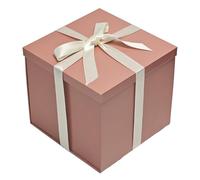 Tekhoho Rose Gold Gift Box 22x22x20.5cm, Premium Gift Boxes for presents with Lid and Ribbon for Valentine's Day, Christmas Wedding Birthday Gift Packaging, Plaid Lining