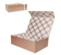 Tekhoho Rose Gold Large Gift Box 33x23.7x10 cm, Premium Present Box with Magnetic Lid and Ribbon for Holidays Wedding Birthday Gift Packaging, Plaid Lining