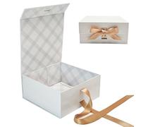 Tekhoho White Gift Box 22x22x10cm, Premium Present Box with Magnetic Lid and Ribbon for Holidays Wedding Birthday Gift Packaging, Plaid Lining