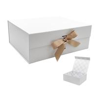 Tekhoho White Large Gift Box 33.5x27x12.5 cm, Premium Present Box with Magnetic Lid and Ribbon for Holidays Wedding Birthday Gift Packaging, Plaid Lining