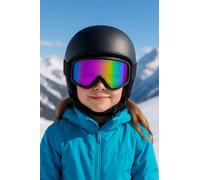 tekkapoi Kids Ski Goggles Ages 3-12 Double-Lens Anti-Fog UV400 Protection, OTG Helmet Compatible Ski & Snowboard Goggles with Colorful Mirror Lens & Soft TPU Frame