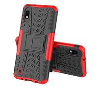 TeKKno® Compatible with GALAXY A10, Slim Armour Tyre Tread Stylish Defender Heavy Duty Shockproof Case Cover with Back Stand + LCD Screen Protector Guard for Samsung Galaxy A10 [SM-A105] (Red)