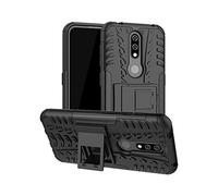 TeKKno® Compatible with NOKIA 4.2, Slim Armour Tyre Tread Stylish Defender Heavy Duty Shockproof Case Cover with Back Stand + LCD Screen Protector Guard for Nokia 4.2 (Black)