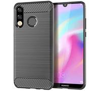 TeKKno® Compatible with P30 LITE, Flexible Tough Shockproof Carbon Fibre [Slim Fit] Protective Shell Back Case Cover + LCD Screen Protector Guard for Huawei P30 Lite (Grey)