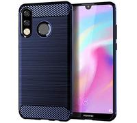 TeKKno® Compatible with P30 LITE, Flexible Tough Shockproof Carbon Fibre [Slim Fit] Protective Shell Back Case Cover + LCD Screen Protector Guard for Huawei P30 Lite (Blue)