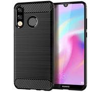 TeKKno® Compatible with P30 LITE, Flexible Tough Shockproof Carbon Fibre [Slim Fit] Protective Shell Back Case Cover + LCD Screen Protector Guard for Huawei P30 Lite (Black)