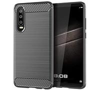 TeKKno® Flexible Tough Shockproof Carbon Fibre [Slim Fit] Protective Shell Back Case Cover + LCD Screen Protector Guard for Huawei P30 (Grey)