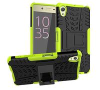TeKKno® Slim Armour Tyre Tread Stylish Defender Heavy Duty Shockproof Case Cover with Back Stand + LCD Screen Protector Guard for Sony Xperia X (Green)