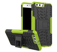 TeKKno® Slim Armour Tyre Tread Stylish Defender Heavy Duty Shockproof Case Cover with Back Stand + LCD Screen Protector Guard for Huawei P10 PLUS (Green)