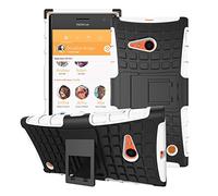 TeKKno® Slim Armour Tyre Tread Stylish Defender Heavy Duty Shockproof Case Cover with Back Stand + LCD Screen Protector Guard for Nokia Lumia 735 (White)